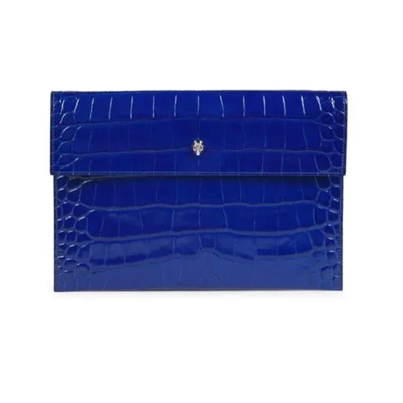 Alexander McQueen Skull Croc-Embossed Leather Pouch Indigo - Picture 1 of 8
